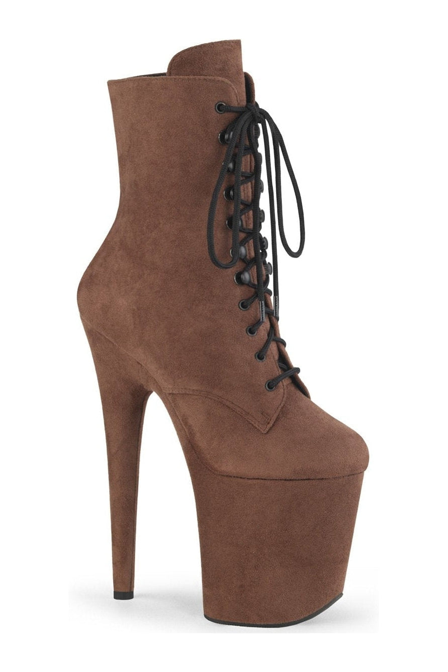 FLAMINGO-1020FS Ankle Boot | Brown Faux Suede-Ankle Boots-Pleaser-Brown-6-Faux Suede-SEXYSHOES.COM