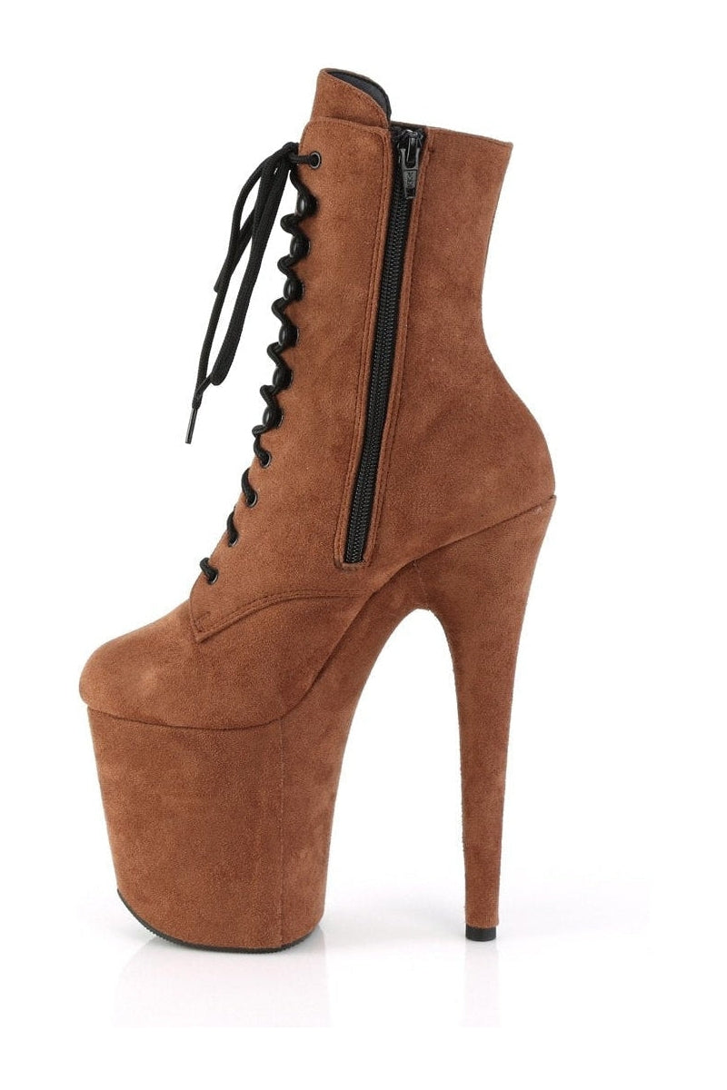 Pleaser FLAMINGO-1020FS Ankle Boot in Brown Faux Suede