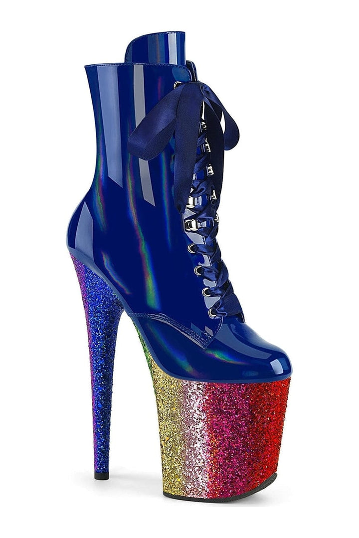 FLAMINGO-1020HG Blue Patent Ankle Boot-Ankle Boots-Pleaser-Blue-10-Patent-SEXYSHOES.COM