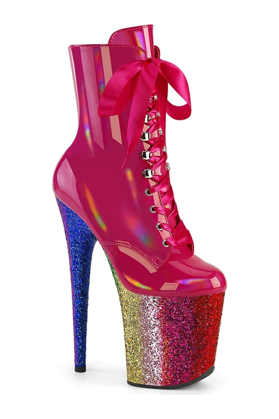 Pleaser FLAMINGO-1020HG Fuchsia Patent Ankle Boot in Fuchsia Patent from SexyShoes.com