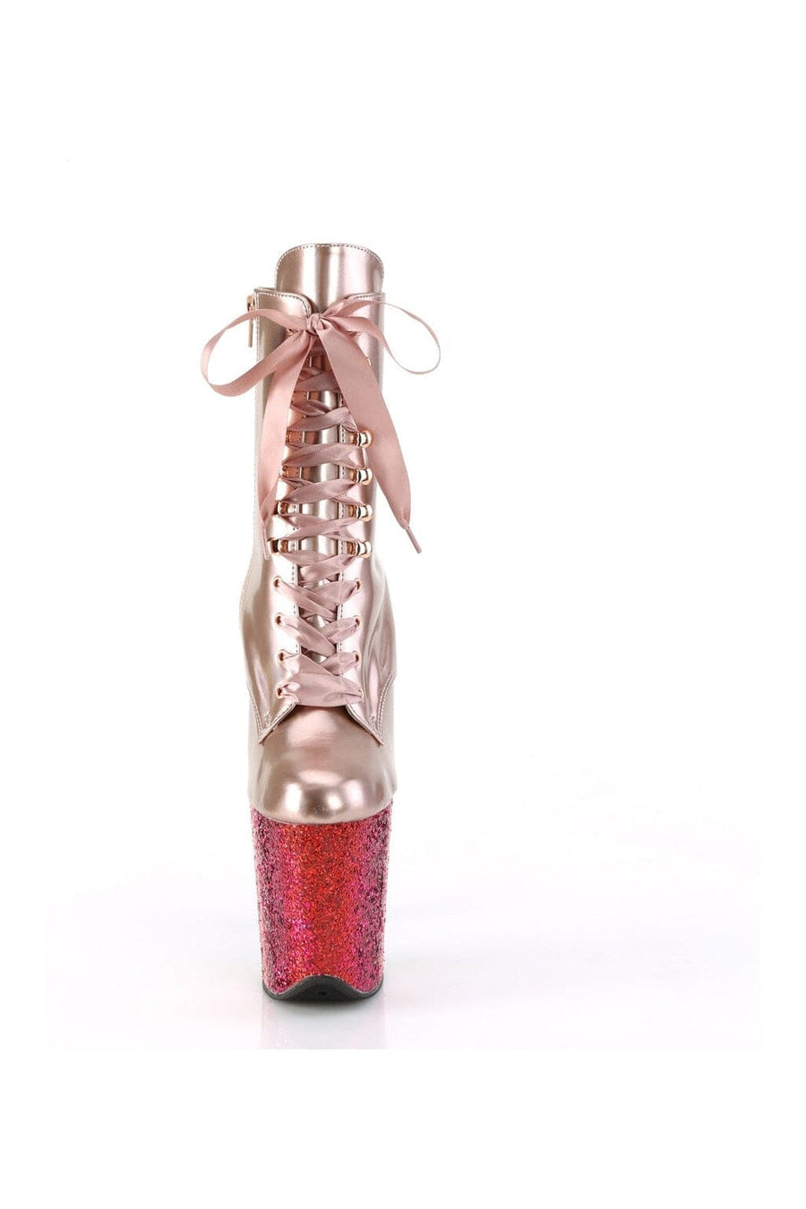 Pleaser FLAMINGO-1020HG Rose Gold Patent Ankle Boot in Rose Gold Patent