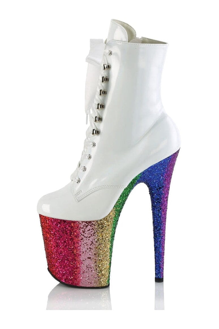 FLAMINGO-1020HG White Patent Ankle Boot-Ankle Boots-Pleaser-SEXYSHOES.COM