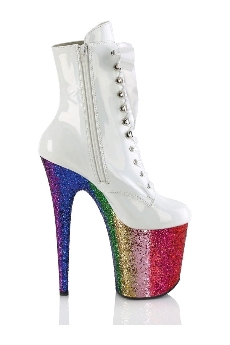 FLAMINGO-1020HG White Patent Ankle Boot-Ankle Boots-Pleaser-SEXYSHOES.COM