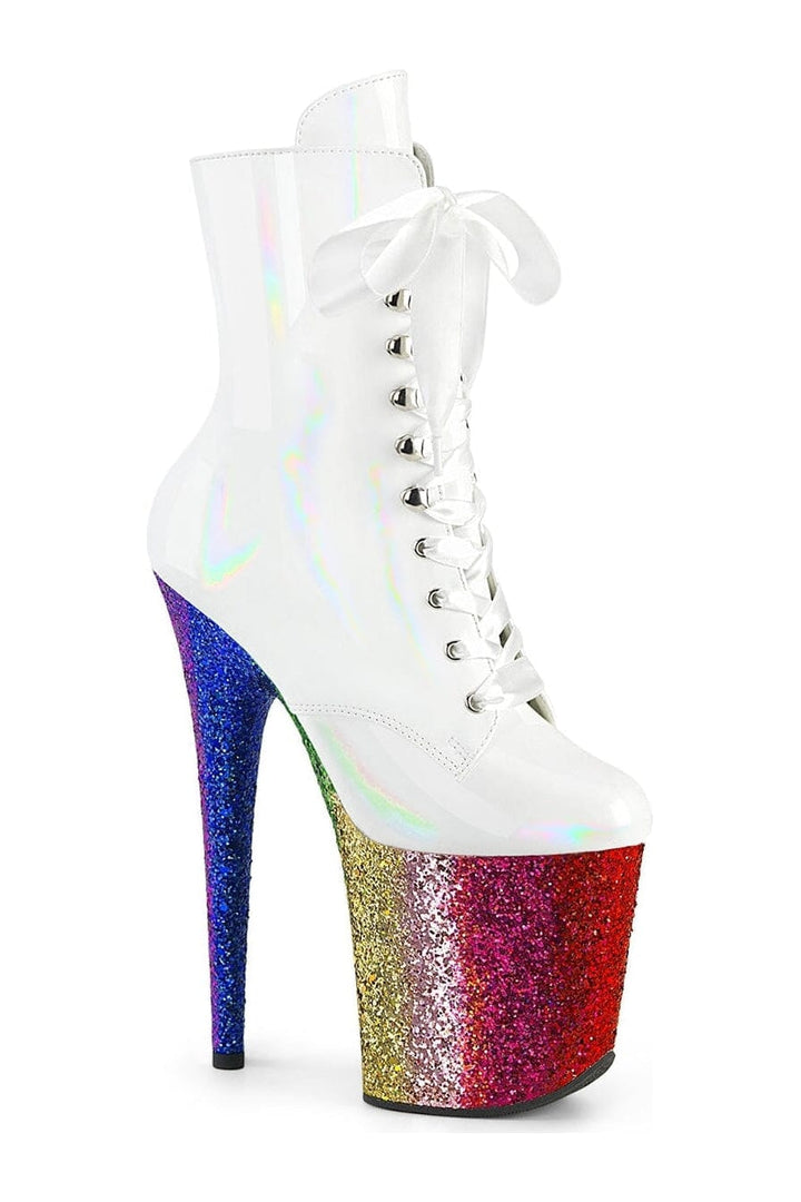 FLAMINGO-1020HG White Patent Ankle Boot-Ankle Boots-Pleaser-White-10-Patent-SEXYSHOES.COM