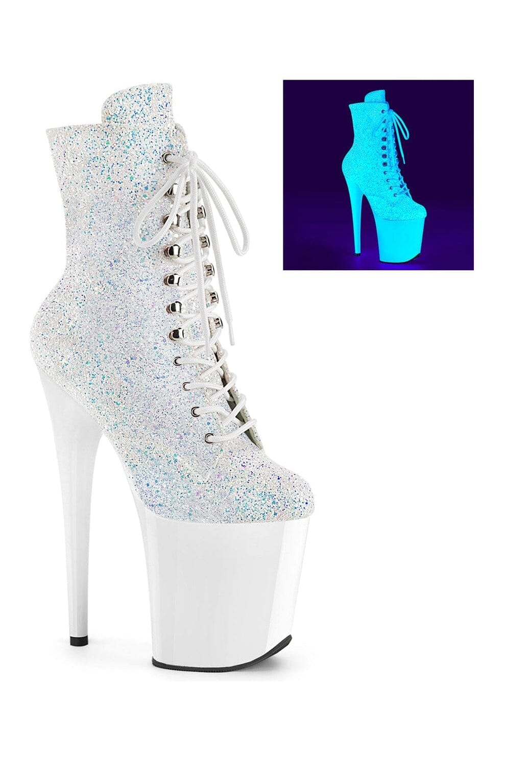FLAMINGO-1020LG White Patent Ankle Boot-Ankle Boots-Pleaser-White-10-Patent-SEXYSHOES.COM