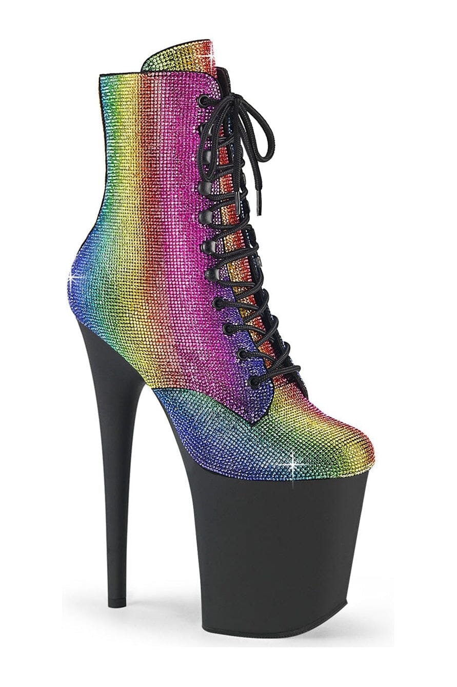 FLAMINGO-1020RS Rainbow Rhinestone Ankle Boot-Ankle Boots-Pleaser-Rainbow-10-Rhinestone-SEXYSHOES.COM