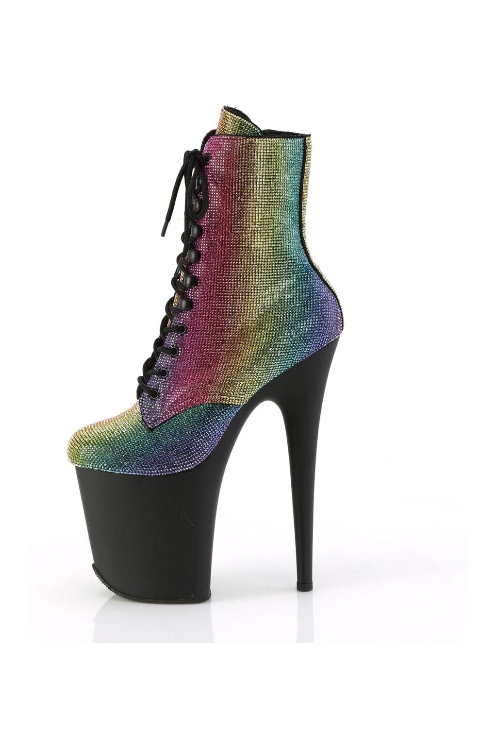 Pleaser FLAMINGO-1020RS Rainbow Rhinestone Ankle Boot in Rainbow Rhinestone