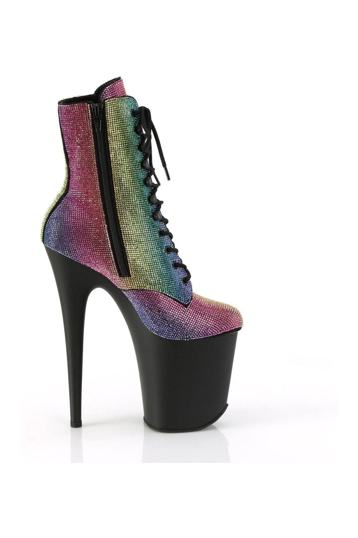 FLAMINGO-1020RS Rainbow Rhinestone Ankle Boot-Ankle Boots-Pleaser-SEXYSHOES.COM