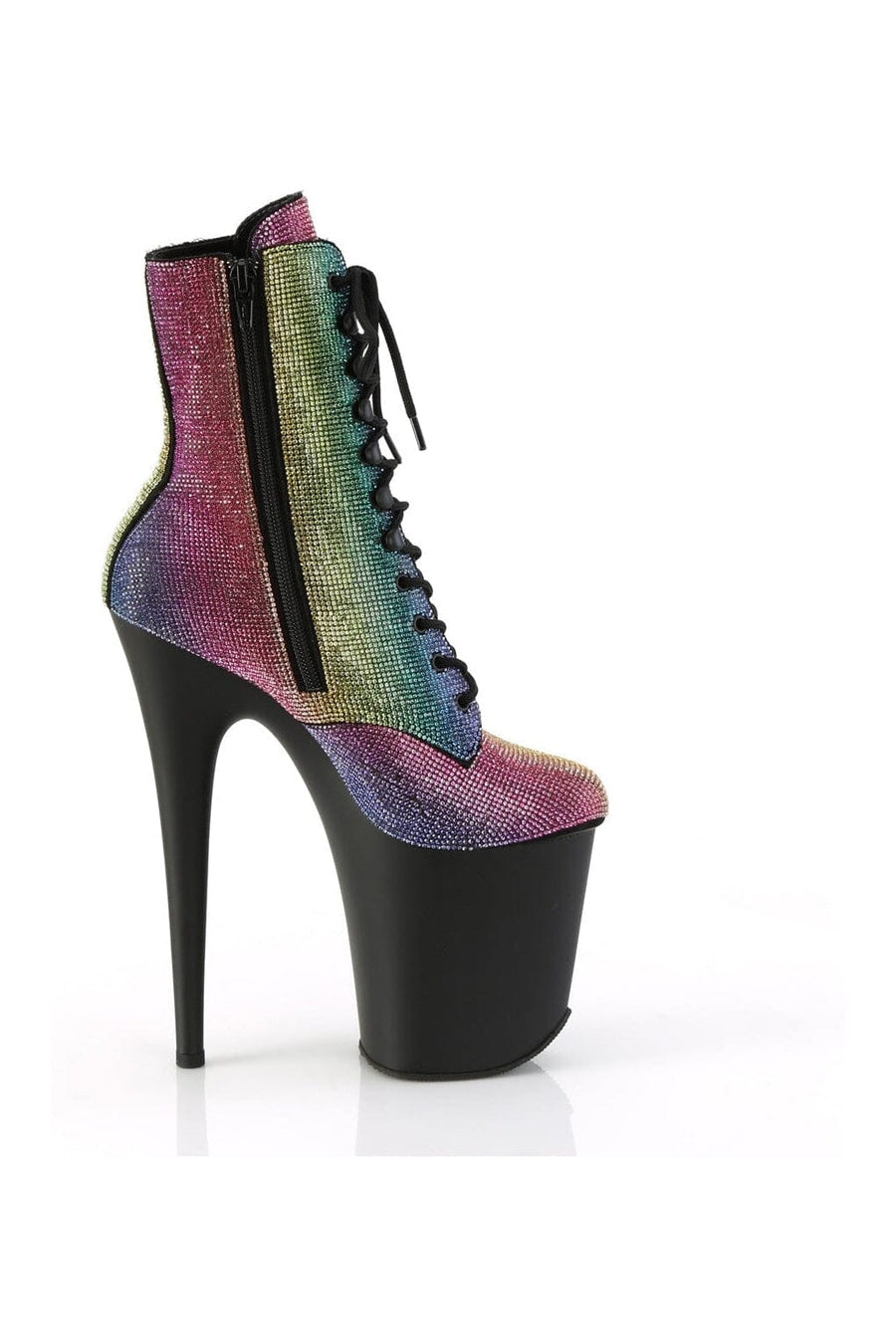 Pleaser FLAMINGO-1020RS Rainbow Rhinestone Ankle Boot in Rainbow Rhinestone
