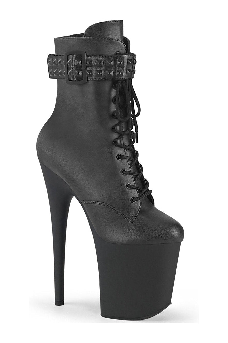 Pleaser FLAMINGO-1020STR Ankle Boot in Black Faux Leather from SexyShoes.com