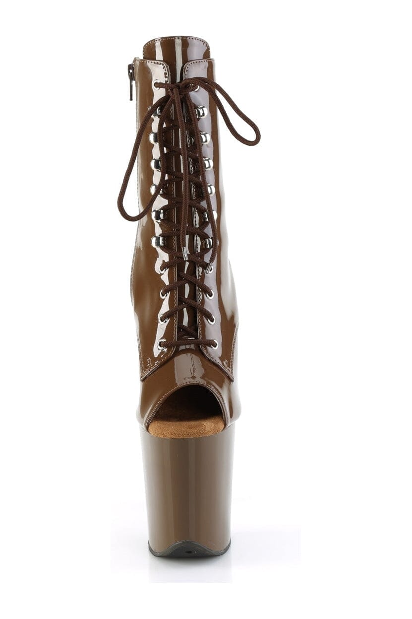 Pleaser FLAMINGO-1021 Brown Patent Ankle Boot in Brown Patent