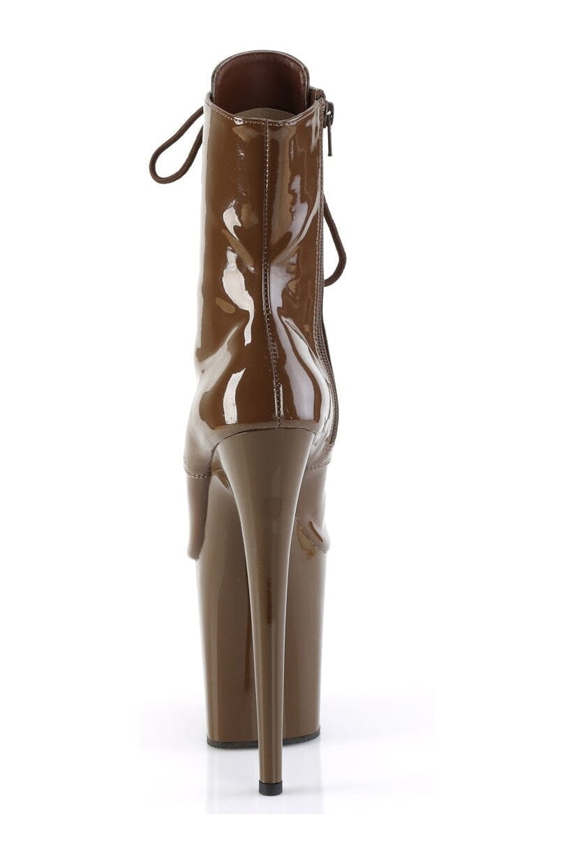 Pleaser FLAMINGO-1021 Brown Patent Ankle Boot in Brown Patent