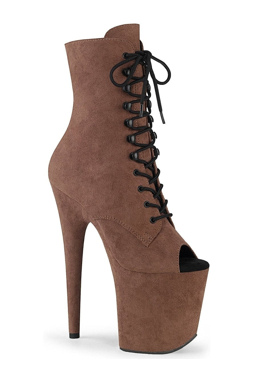 FLAMINGO-1021FS Ankle Boot | Brown Faux Suede-Ankle Boots-Pleaser-Brown-6-Faux Suede-SEXYSHOES.COM