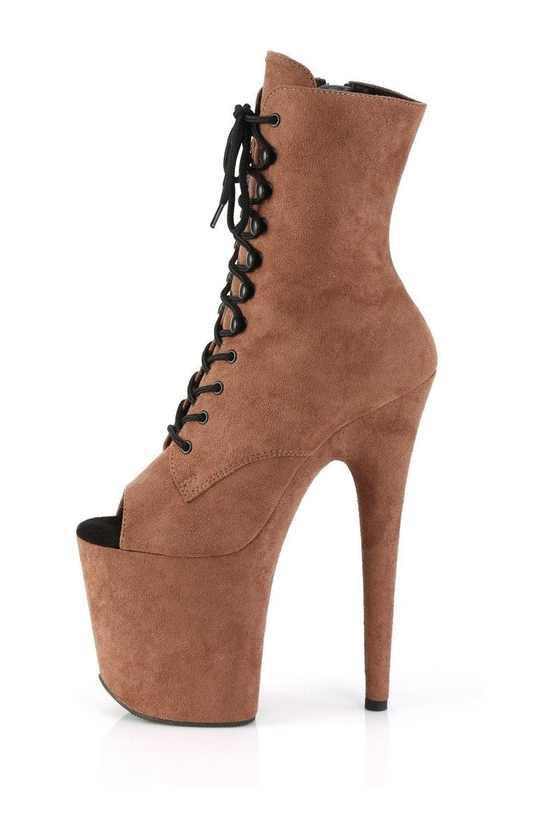 FLAMINGO-1021FS Ankle Boot | Brown Faux Suede-Ankle Boots-Pleaser-SEXYSHOES.COM