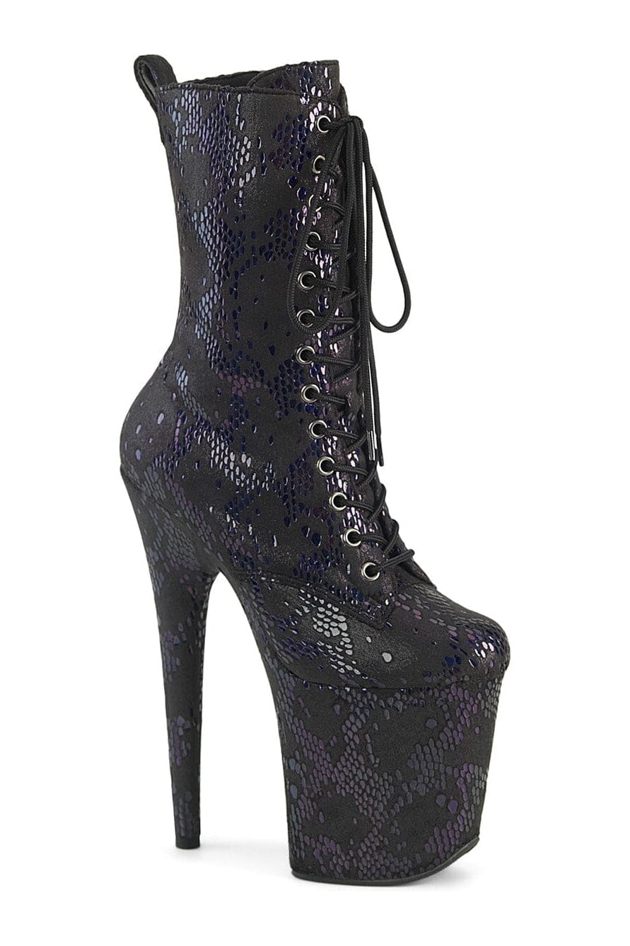 Pleaser FLAMINGO-1040SPF Black Faux Snake Ankle Boot in Black Faux Snake from SexyShoes.com