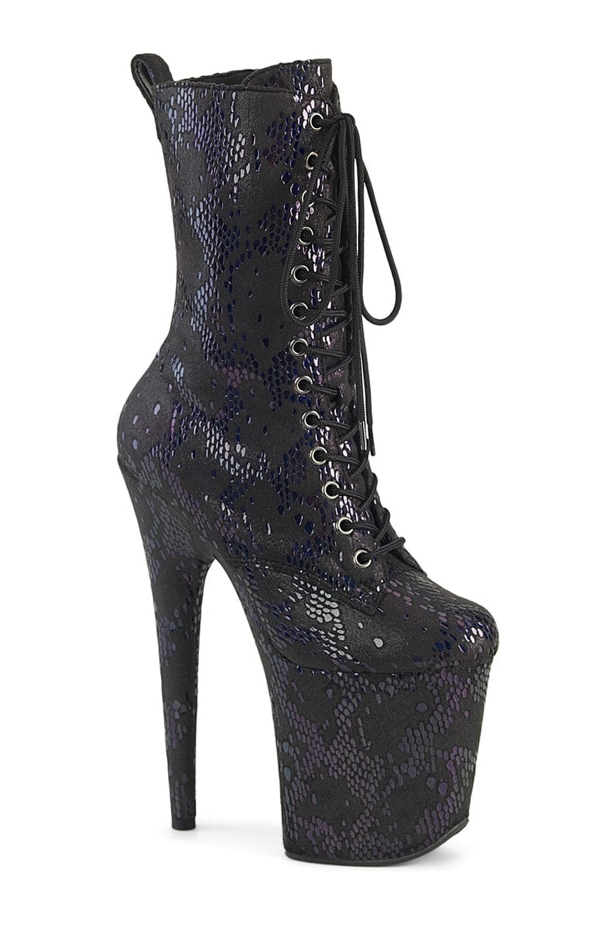 FLAMINGO-1040SPF Black Faux Snake Ankle Boot-Ankle Boots-Pleaser-Black-10-Faux Snake-SEXYSHOES.COM