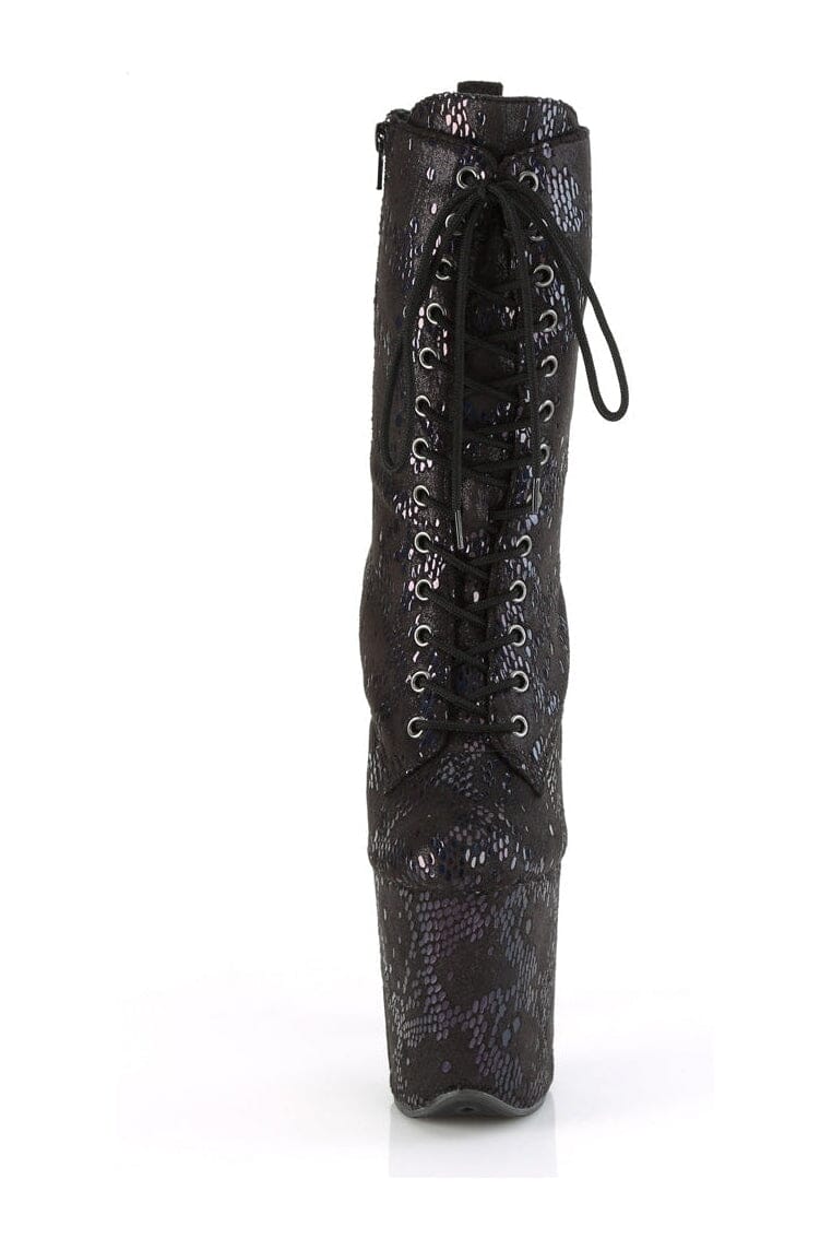 Pleaser FLAMINGO-1040SPF Black Faux Snake Ankle Boot in Black Faux Snake