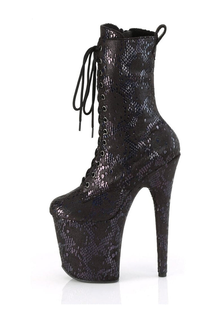 FLAMINGO-1040SPF Black Faux Snake Ankle Boot-Ankle Boots-Pleaser-SEXYSHOES.COM