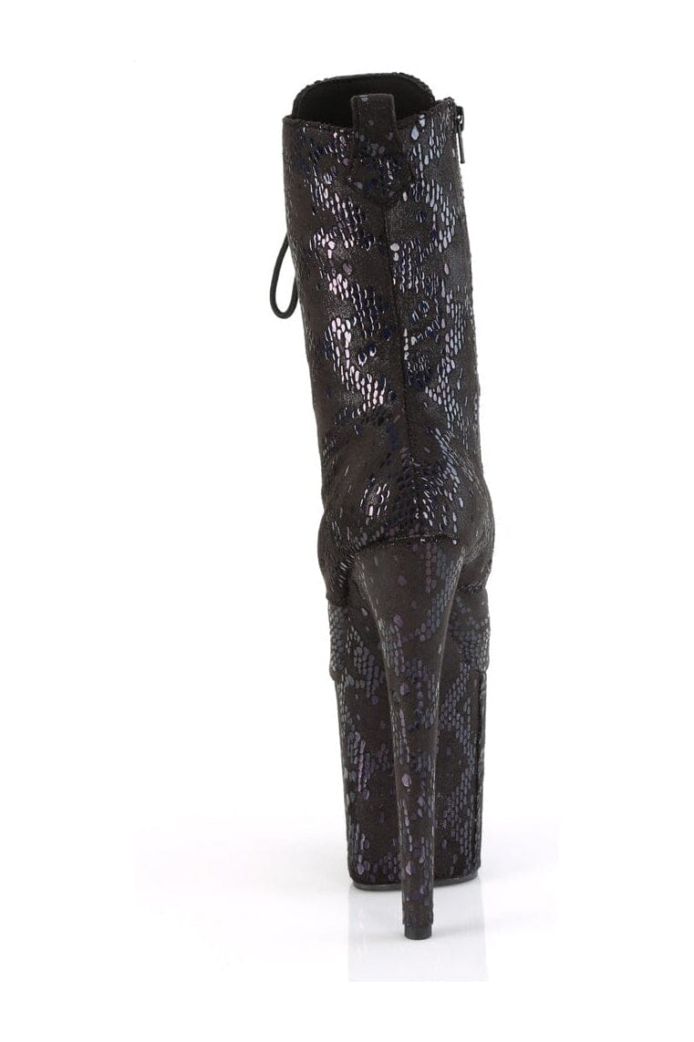 Pleaser FLAMINGO-1040SPF Black Faux Snake Ankle Boot in Black Faux Snake