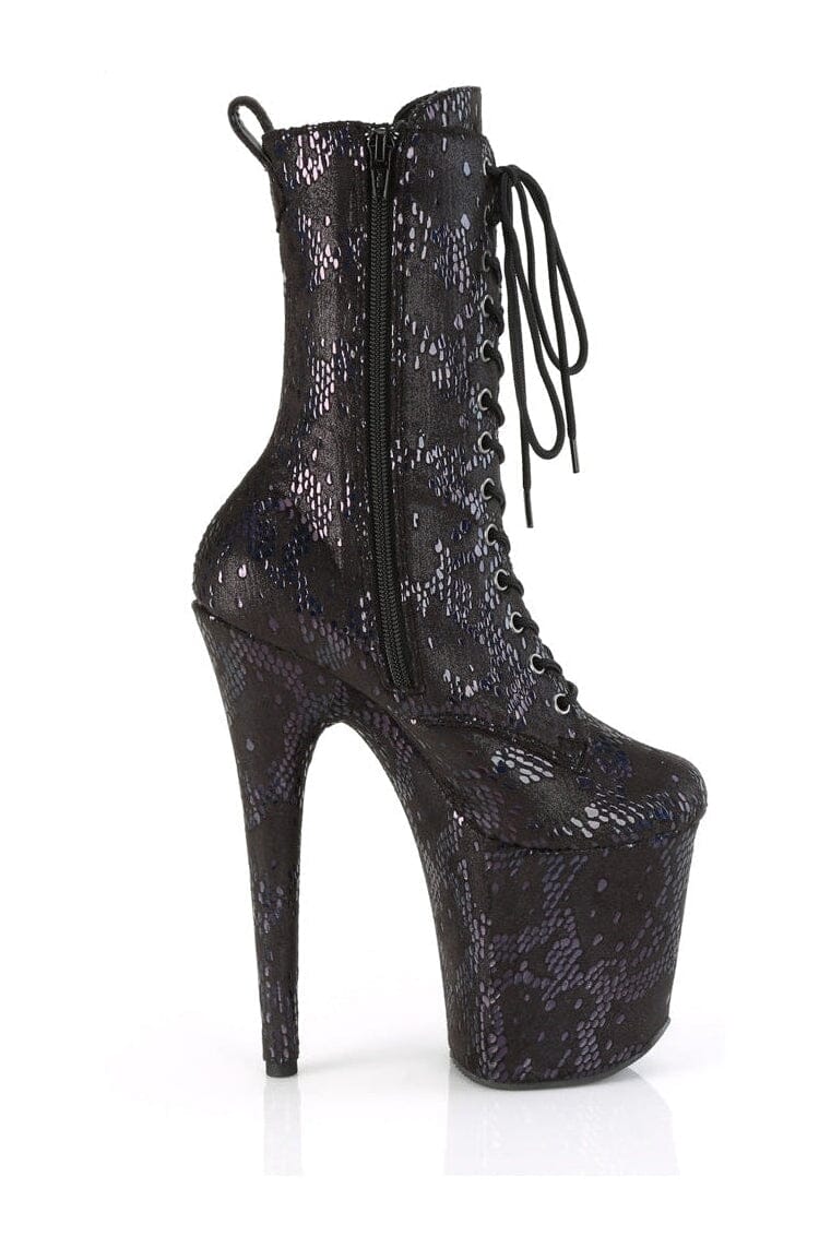 Pleaser FLAMINGO-1040SPF Black Faux Snake Ankle Boot in Black Faux Snake