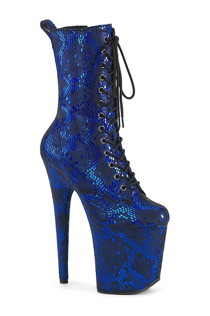 Pleaser FLAMINGO-1040SPF Blue Faux Snake Ankle Boot in Blue Faux Snake from SexyShoes.com