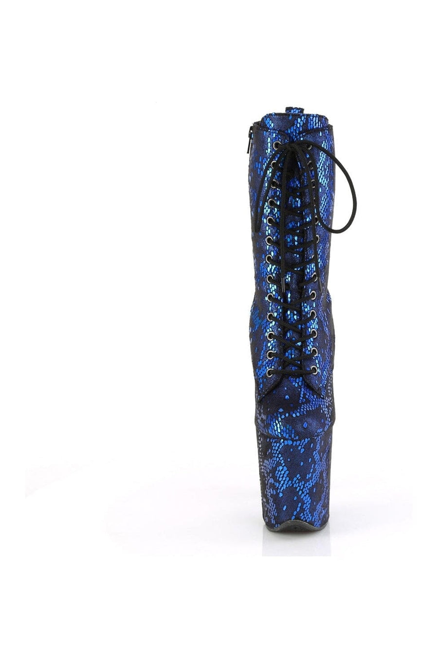 Pleaser FLAMINGO-1040SPF Blue Faux Snake Ankle Boot in Blue Faux Snake
