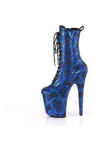 Pleaser FLAMINGO-1040SPF Blue Faux Snake Ankle Boot in Blue Faux Snake