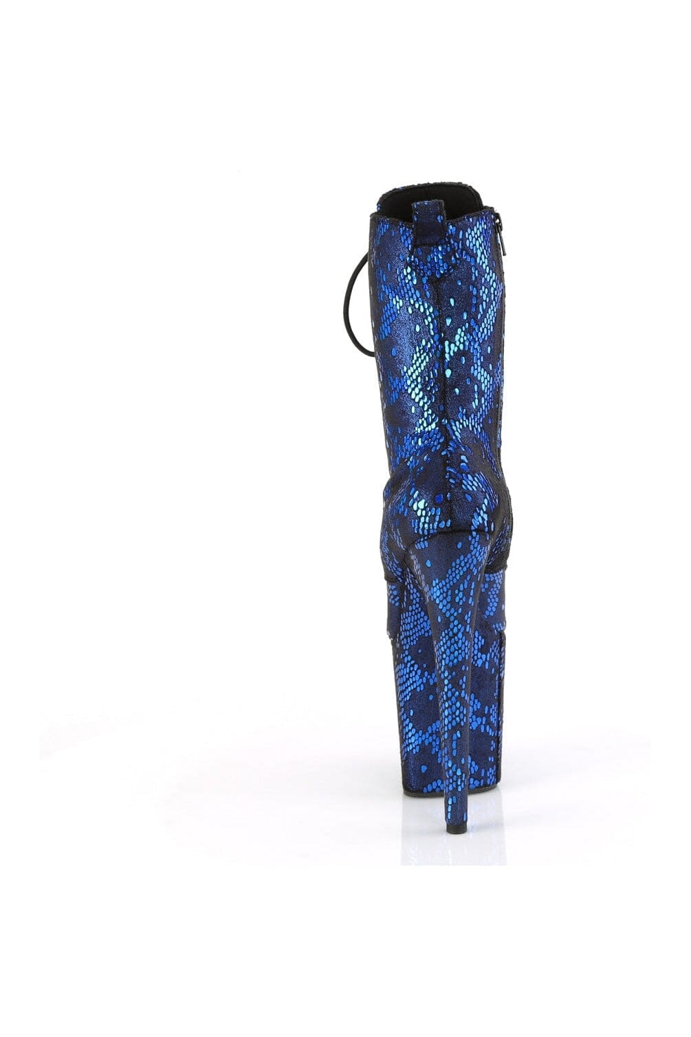 Pleaser FLAMINGO-1040SPF Blue Faux Snake Ankle Boot in Blue Faux Snake