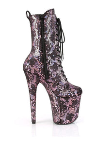 Pleaser FLAMINGO-1040SPF Pink Faux Snake Ankle Boot in Pink Faux Snake