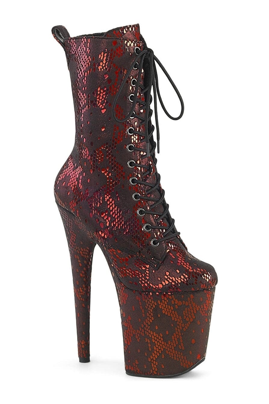 FLAMINGO-1040SPF Red Faux Snake Ankle Boot-Ankle Boots-Pleaser-Red-10-Faux Snake-SEXYSHOES.COM