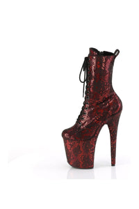 Pleaser FLAMINGO-1040SPF Red Faux Snake Ankle Boot in Red Faux Snake
