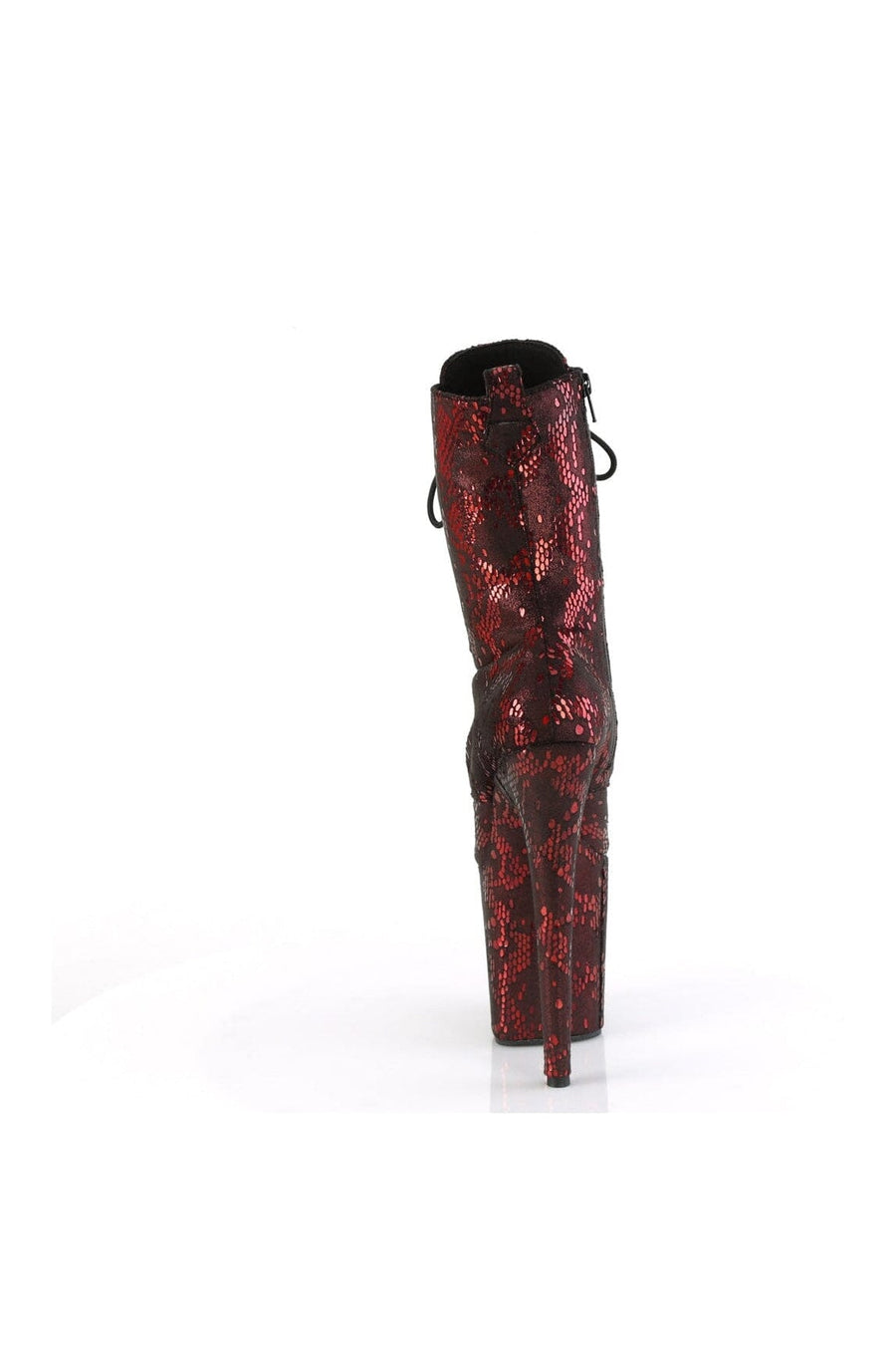 Pleaser FLAMINGO-1040SPF Red Faux Snake Ankle Boot in Red Faux Snake