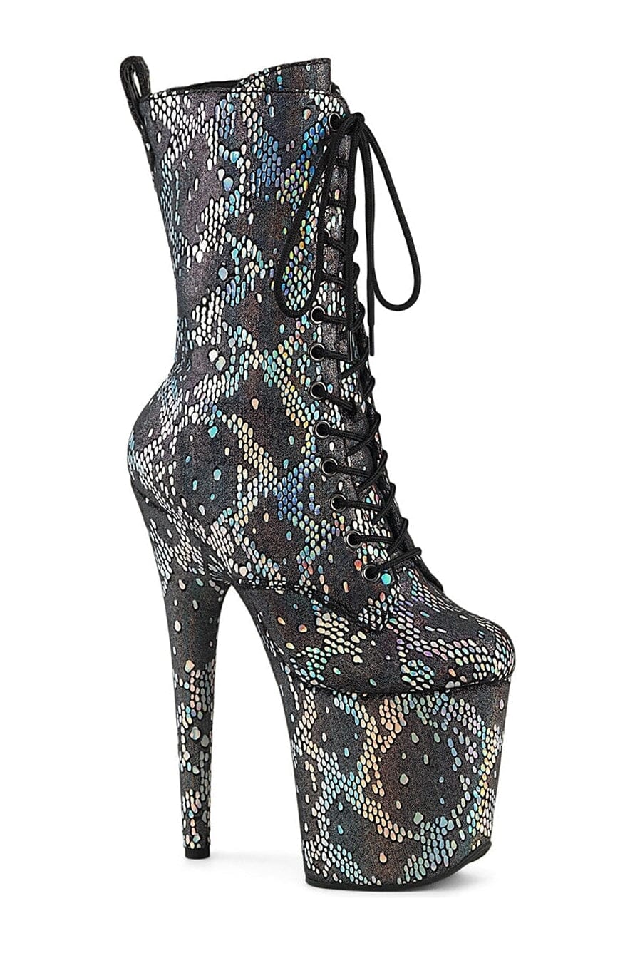 Pleaser FLAMINGO-1040SPF Silver Faux Snake Ankle Boot in Silver Faux Snake from SexyShoes.com