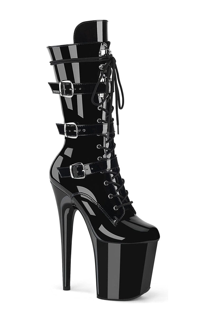 Pleaser FLAMINGO-1053 Black Patent Knee Boot in Black Patent from SexyShoes.com