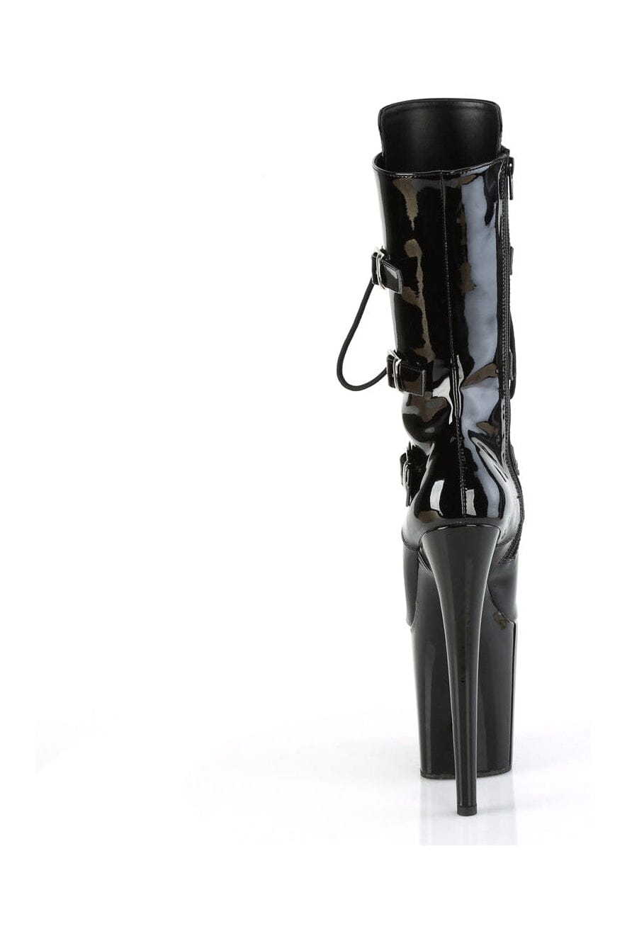 Pleaser FLAMINGO-1053 Black Patent Knee Boot in Black Patent