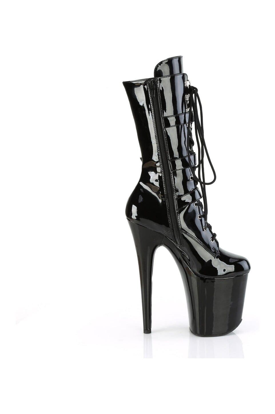 Pleaser FLAMINGO-1053 Black Patent Knee Boot in Black Patent