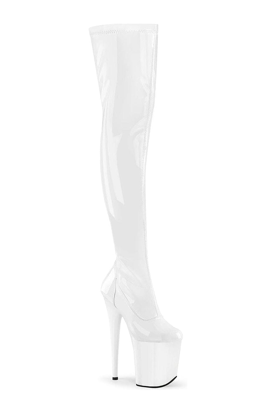 Pleaser FLAMINGO-3000 White Patent Thigh Boot in White Patent from SexyShoes.com
