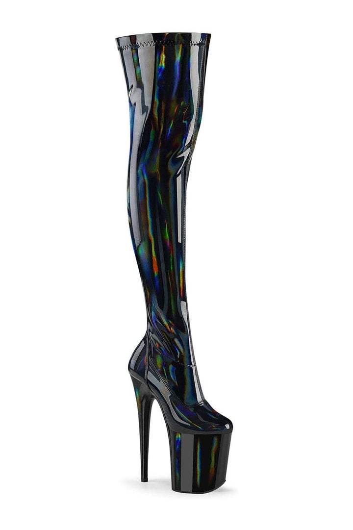 FLAMINGO-3000HWR Black Hologram Thigh Boot-Thigh Boots-Pleaser-Black-10-Hologram-SEXYSHOES.COM