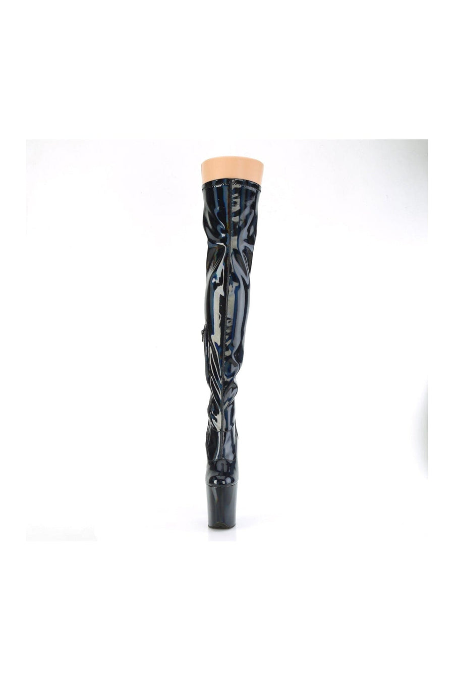 Pleaser FLAMINGO-3000HWR Black Hologram Thigh Boot in Black Hologram