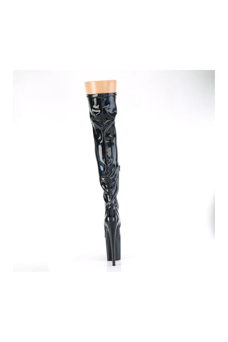 Pleaser FLAMINGO-3000HWR Black Hologram Thigh Boot in Black Hologram