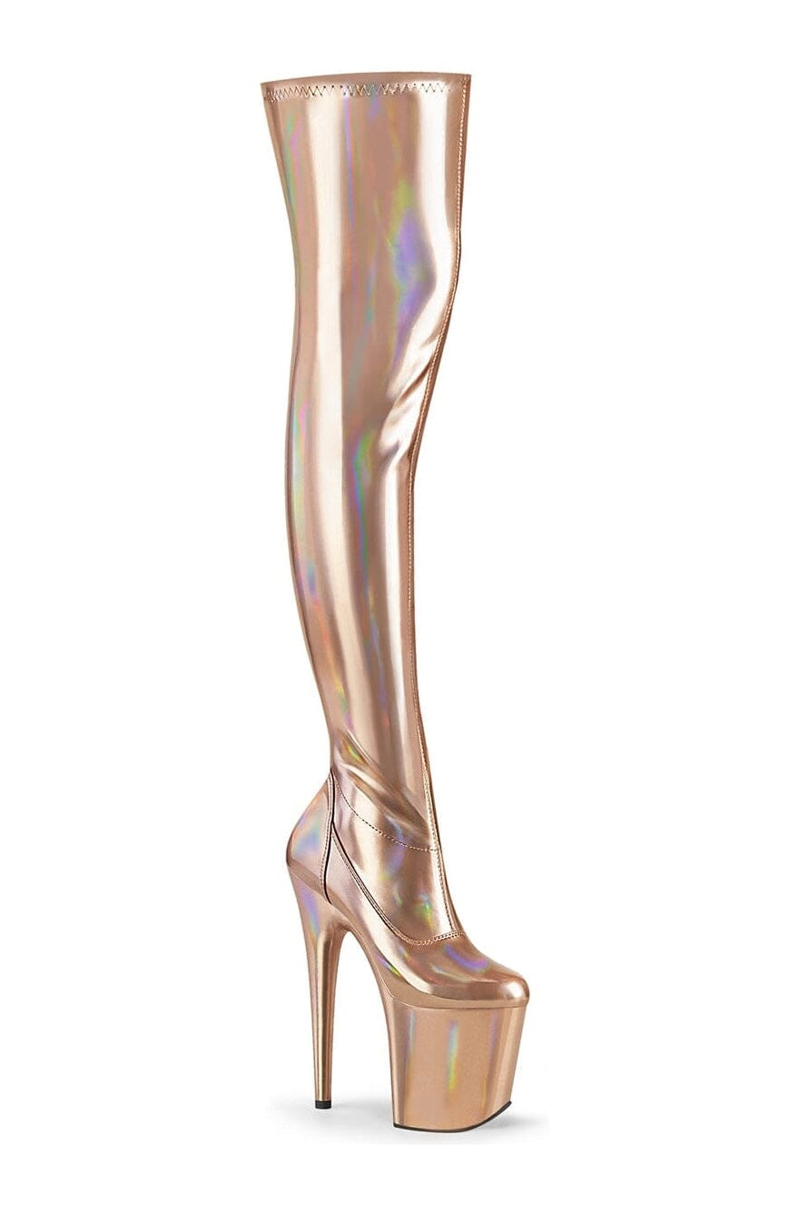 FLAMINGO-3000HWR Rose Gold Hologram Thigh Boot-Thigh Boots-Pleaser-Rose Gold-10-Hologram-SEXYSHOES.COM