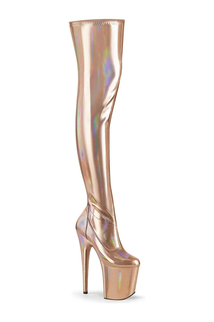 Pleaser Rose Gold Thigh Boots Platform Stripper Shoes | Buy at Sexyshoes.com