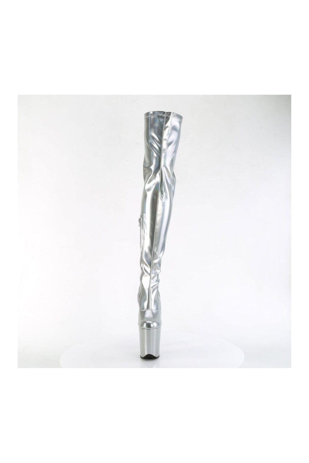 Pleaser FLAMINGO-3000HWR Silver Hologram Thigh Boot in Silver Hologram