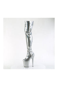 Pleaser FLAMINGO-3000HWR Silver Hologram Thigh Boot in Silver Hologram
