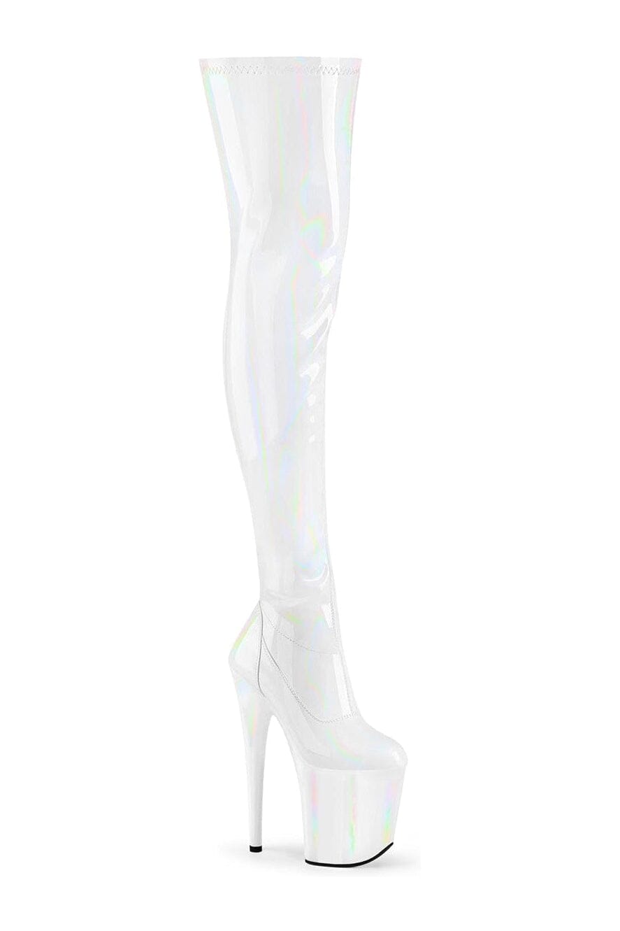 FLAMINGO-3000HWR White Hologram Thigh Boot-Thigh Boots-Pleaser-White-10-Hologram-SEXYSHOES.COM