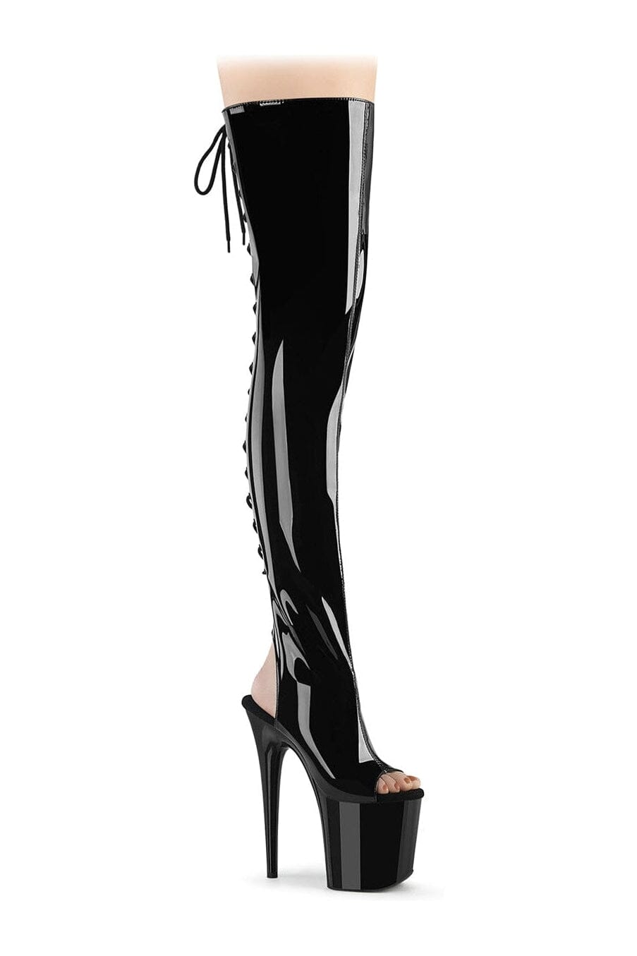 Pleaser FLAMINGO-3017 Black Patent Thigh Boot in Black Patent from SexyShoes.com