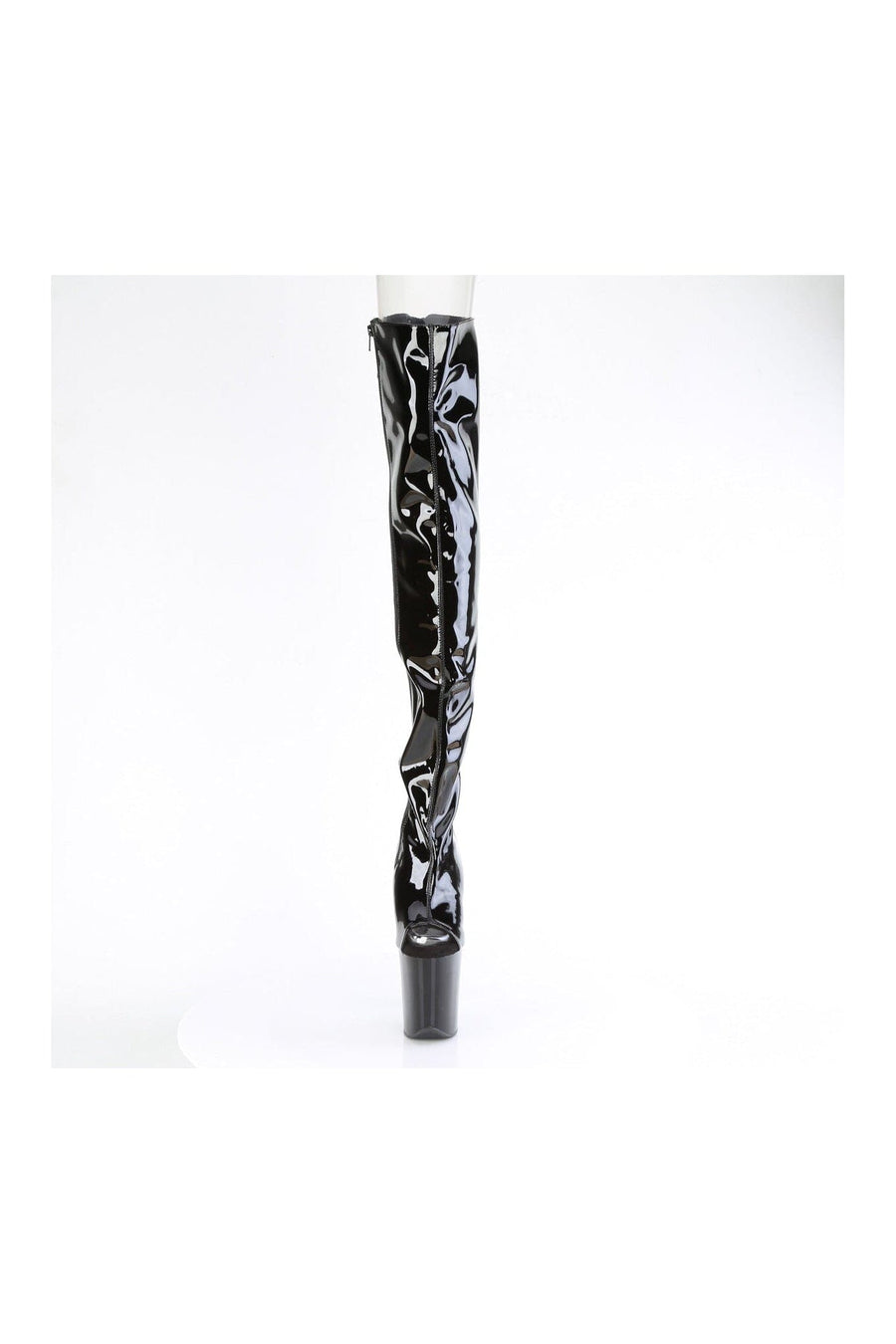 Pleaser FLAMINGO-3017 Black Patent Thigh Boot in Black Patent
