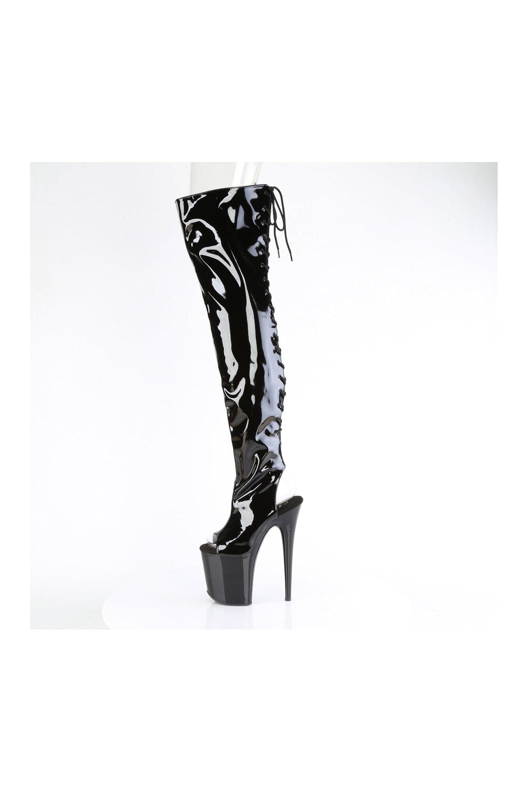 Pleaser FLAMINGO-3017 Black Patent Thigh Boot in Black Patent