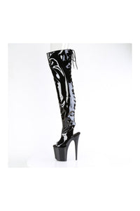 Pleaser FLAMINGO-3017 Black Patent Thigh Boot in Black Patent