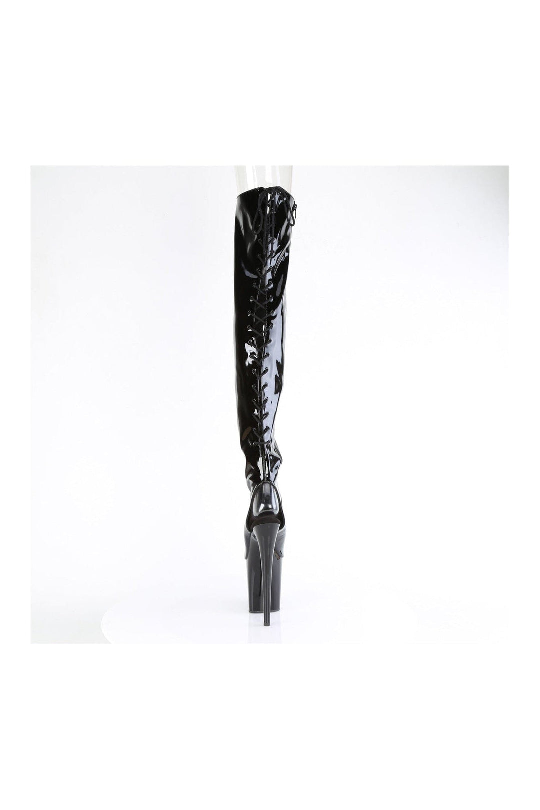 Pleaser FLAMINGO-3017 Black Patent Thigh Boot in Black Patent
